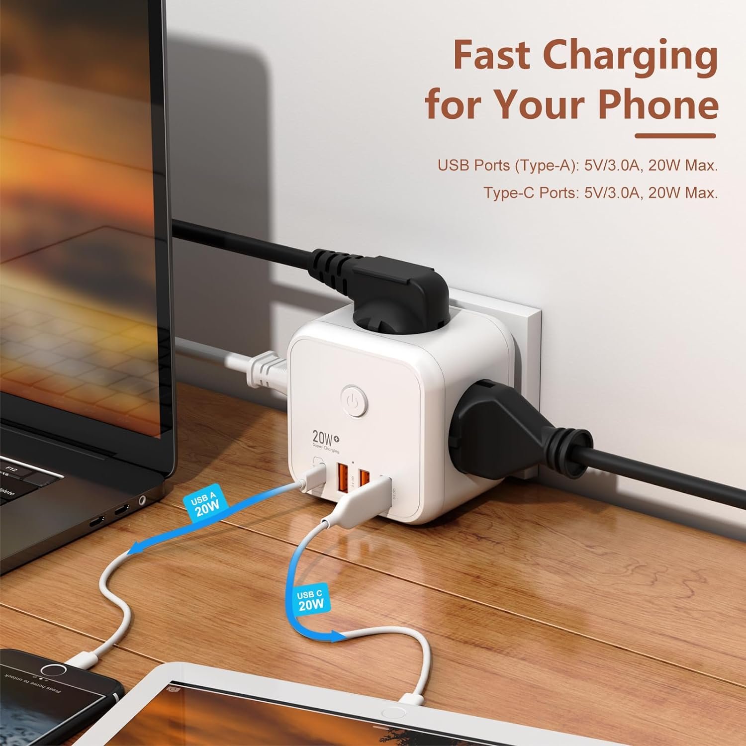 High Quality 4USB 35W Extension Desktop Power Strip EU Russia Germany Plug Socket 3USB Type C 1.5m Korea Compatible