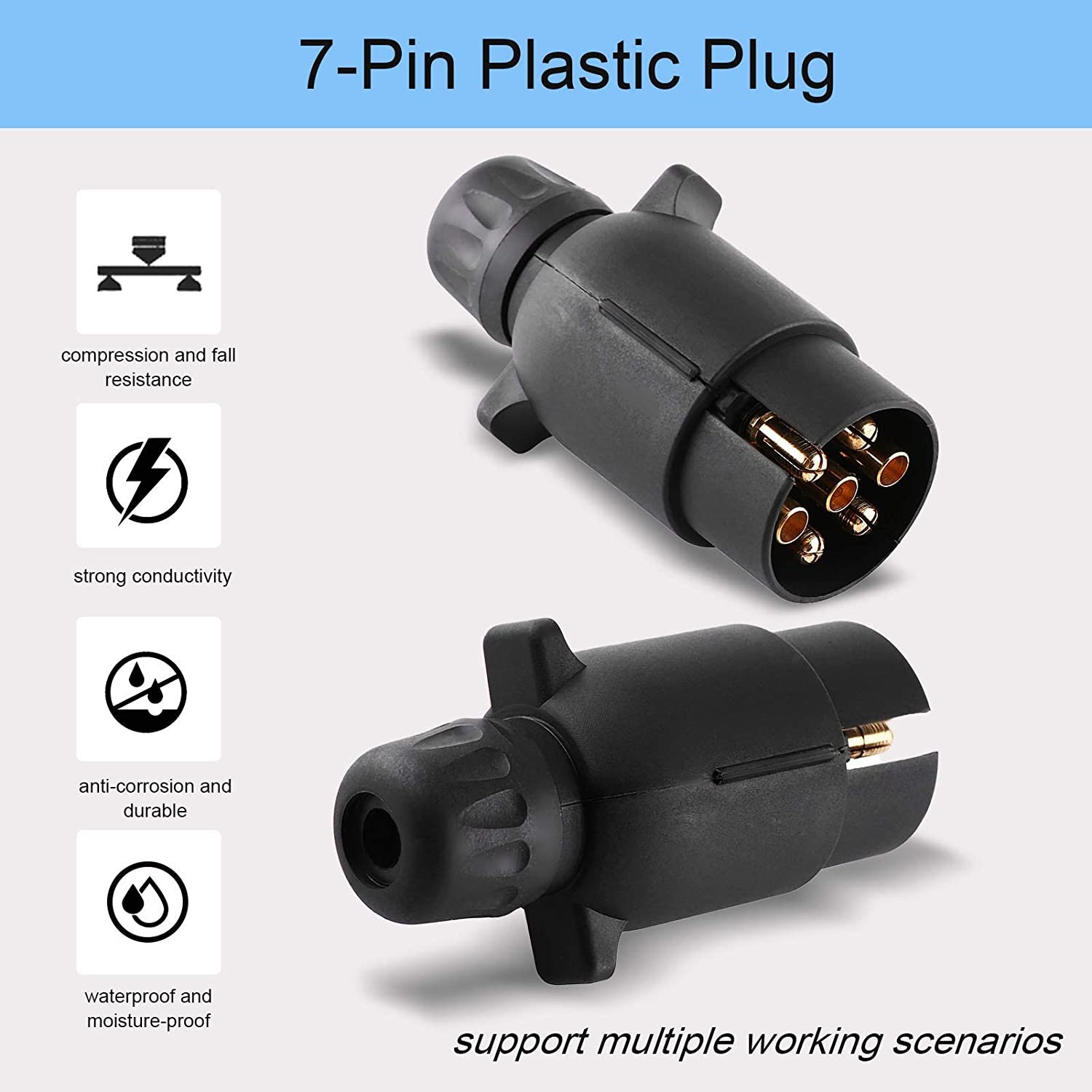 12V 7 Pin Trailer Plug N-Type Round 7-Pole Wiring Connector Towbar Trailer Adapter for Trailers Semitrailers Caravans
