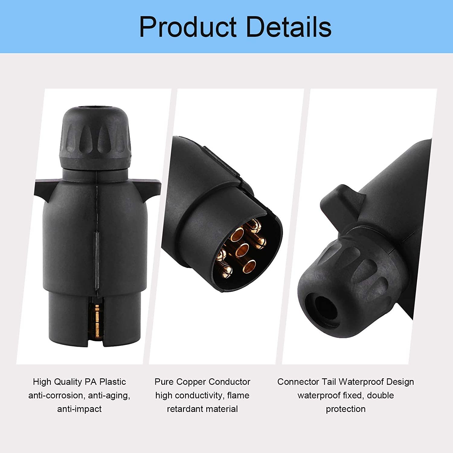 12V 7 Pin Trailer Plug N-Type Round 7-Pole Wiring Connector Towbar Trailer Adapter for Trailers Semitrailers Caravans
