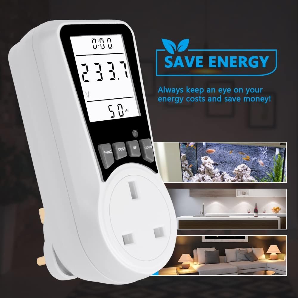 Power Meter Energy Monitor Plug,13A Electricity Usage Power Consumption Monitor Socket with 7 Monitoring Modes,Overload Warning