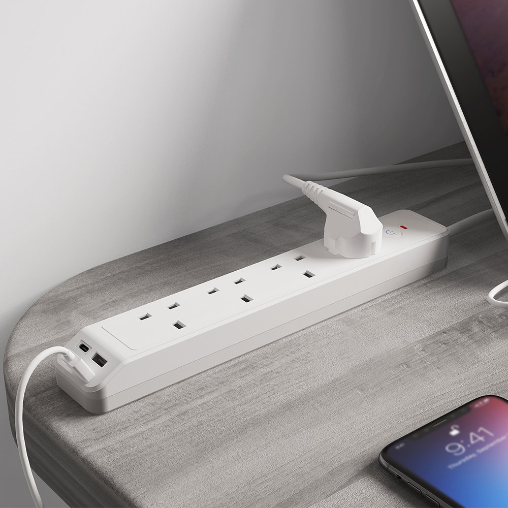 3 Usba Port And 1 Usb Type C Port Power Strips Safety Door 4 Gang Outlet Socket Short Extension Plug Lead With Individual Switch