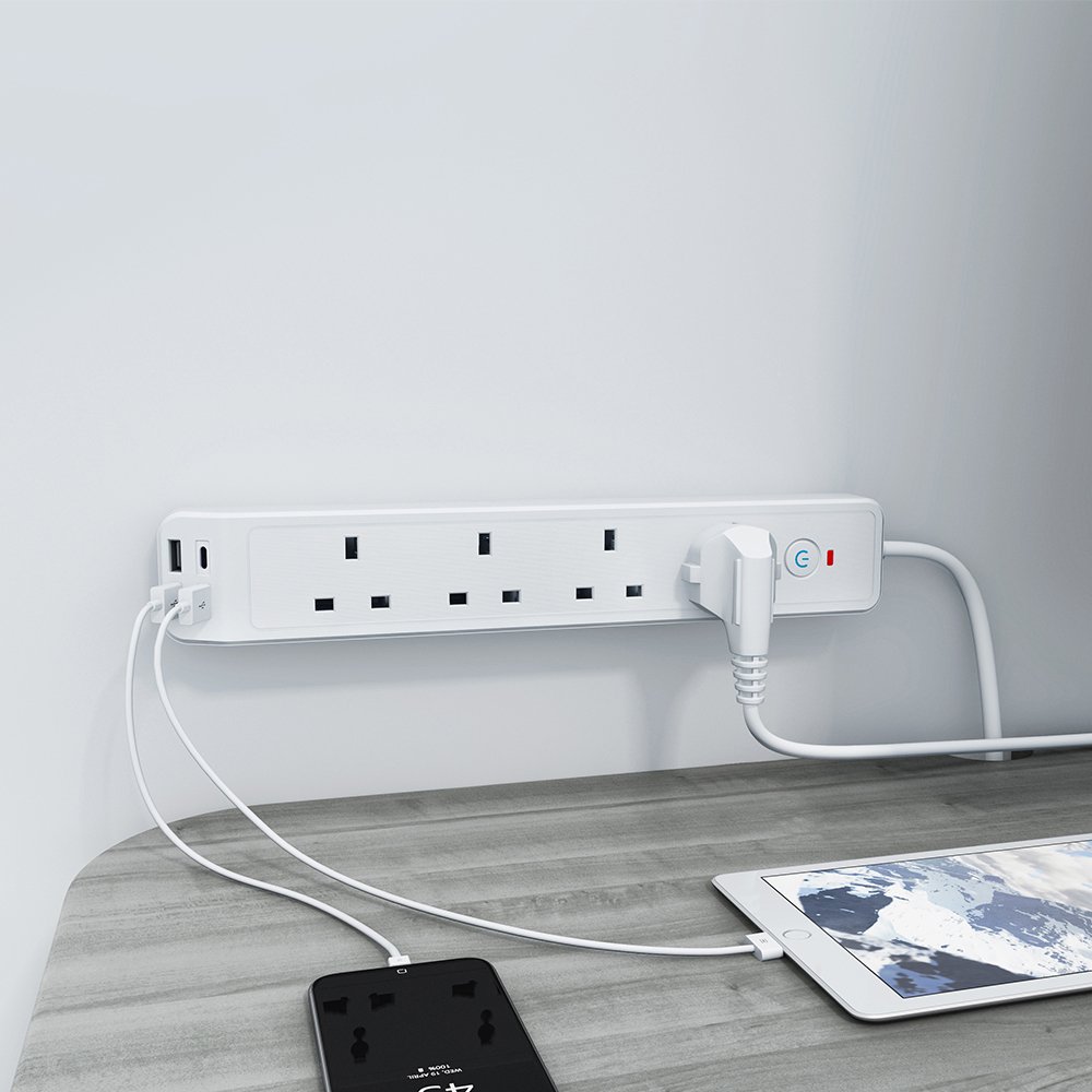 3 Usba Port And 1 Usb Type C Port Power Strips Safety Door 4 Gang Outlet Socket Short Extension Plug Lead With Individual Switch