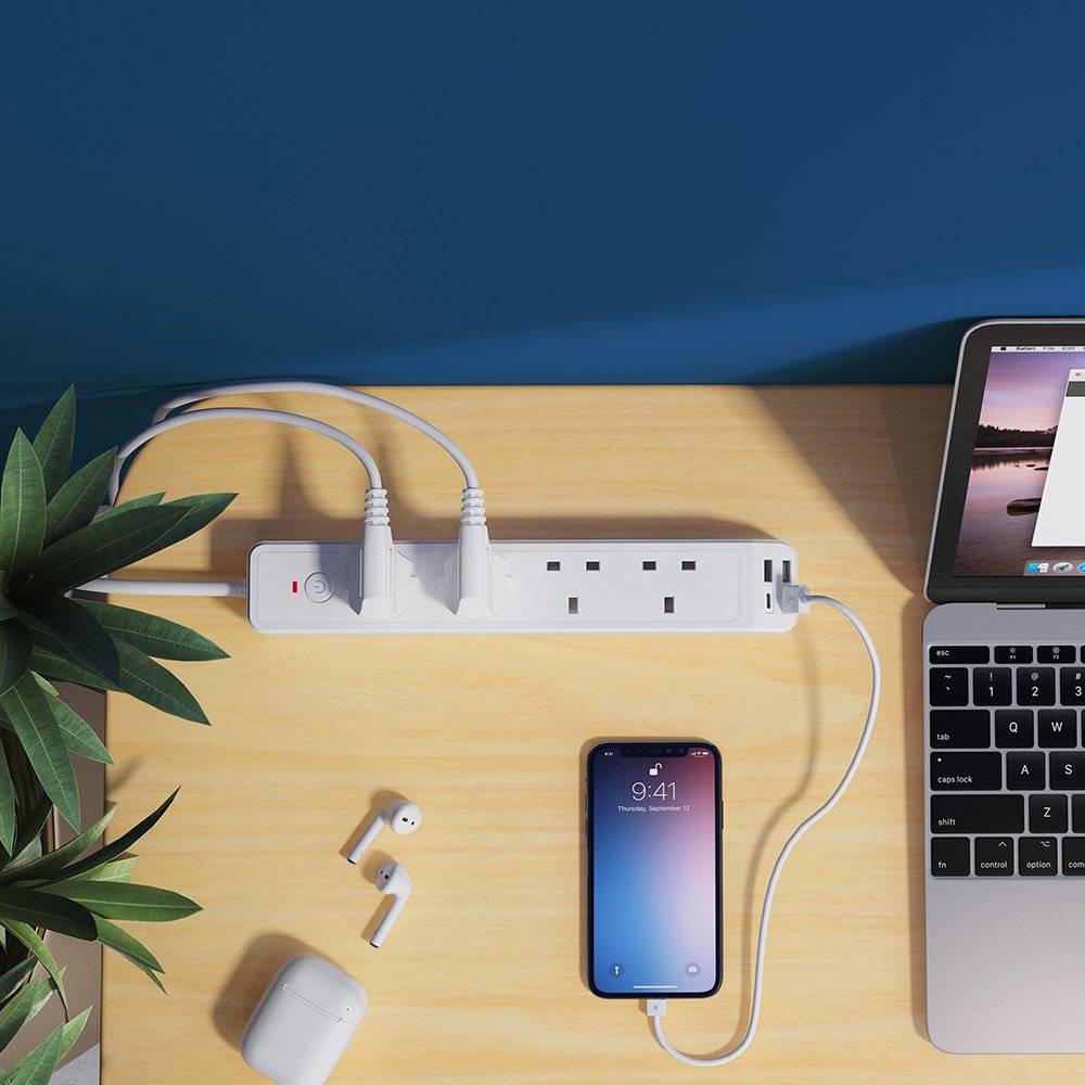 3 Usba Port And 1 Usb Type C Port Power Strips Safety Door 4 Gang Outlet Socket Short Extension Plug Lead With Individual Switch