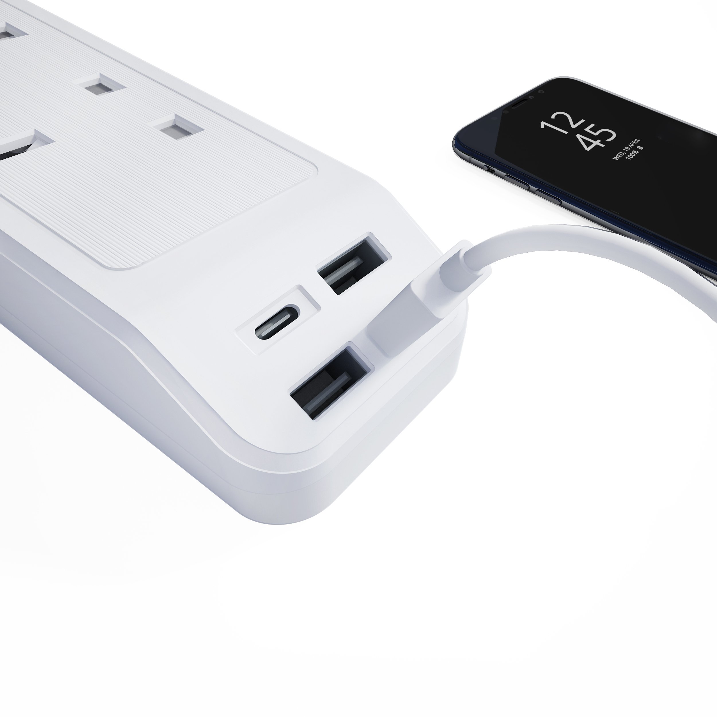 3 Usba Port And 1 Usb Type C Port Power Strips Safety Door 4 Gang Outlet Socket Short Extension Plug Lead With Individual Switch
