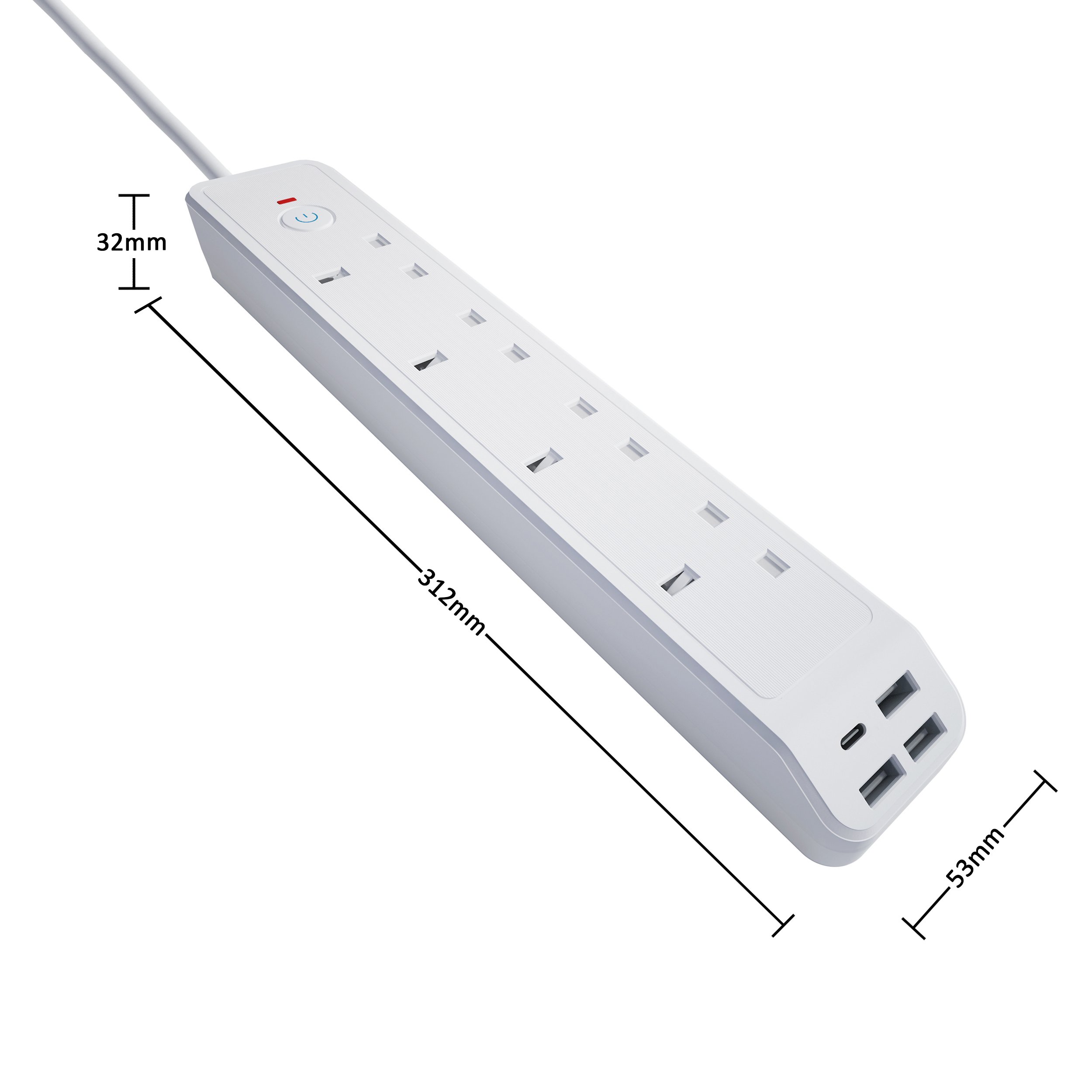 3 Usba Port And 1 Usb Type C Port Power Strips Safety Door 4 Gang Outlet Socket Short Extension Plug Lead With Individual Switch