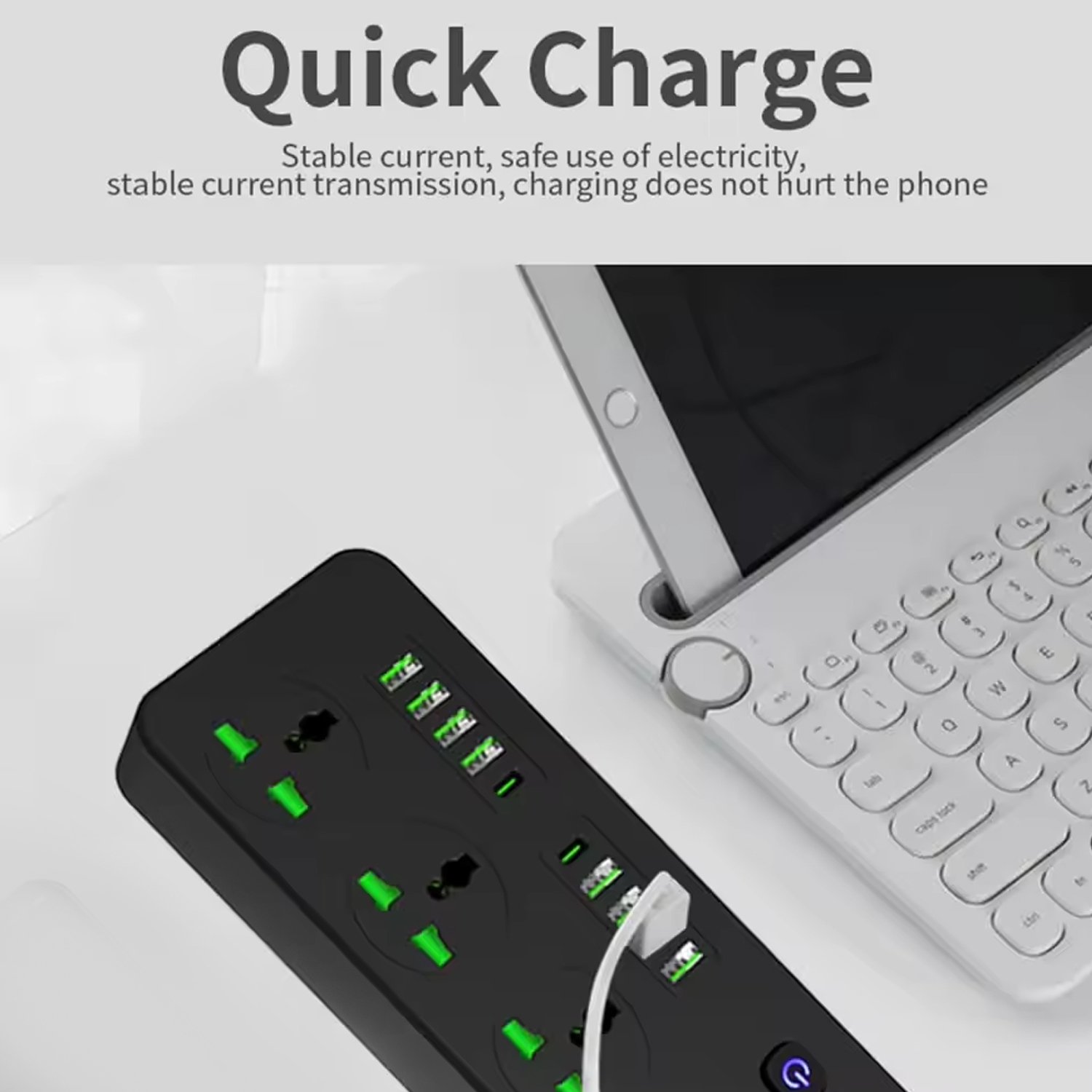 Universal Power Strip Extension Cord Outlet All-in-One Wall Plug Adapter with 8 USB Hubs 2 PD 4 Group Smart Power Outlets