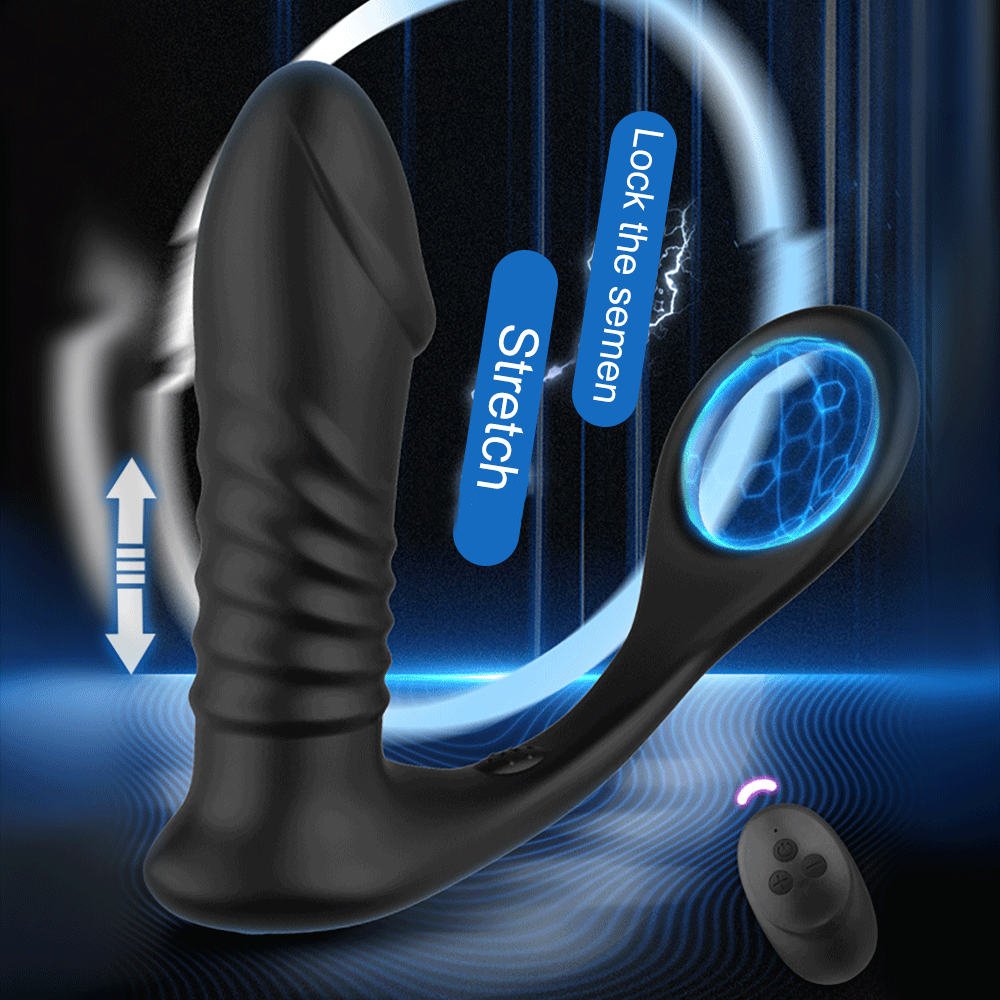 Prostate Massager Anal Vibrator Thrusting Dildos Delay Ejaculation Lock Ring Silicone Anal Butt Plug Tail Sex Toy For Men Gay