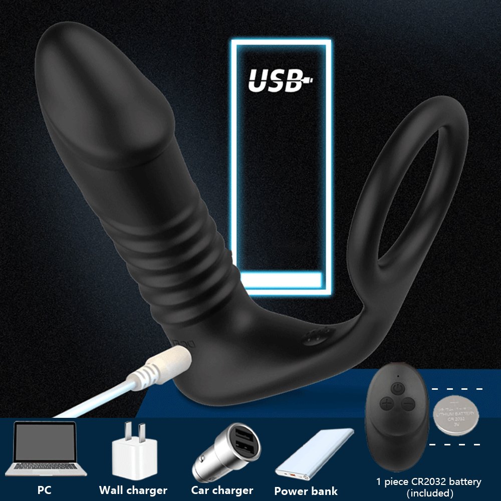 Prostate Massager Anal Vibrator Thrusting Dildos Delay Ejaculation Lock Ring Silicone Anal Butt Plug Tail Sex Toy For Men Gay