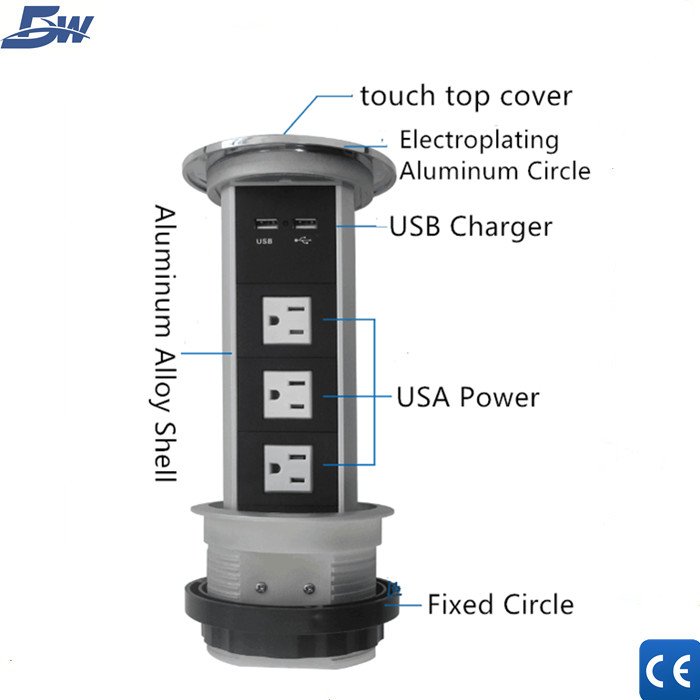 Kitchen Counter Top Tabletop Worktop Recessed Concealed Under Cabinet Retractable Extension Lead Plug 220v Power Pod Unit Socket