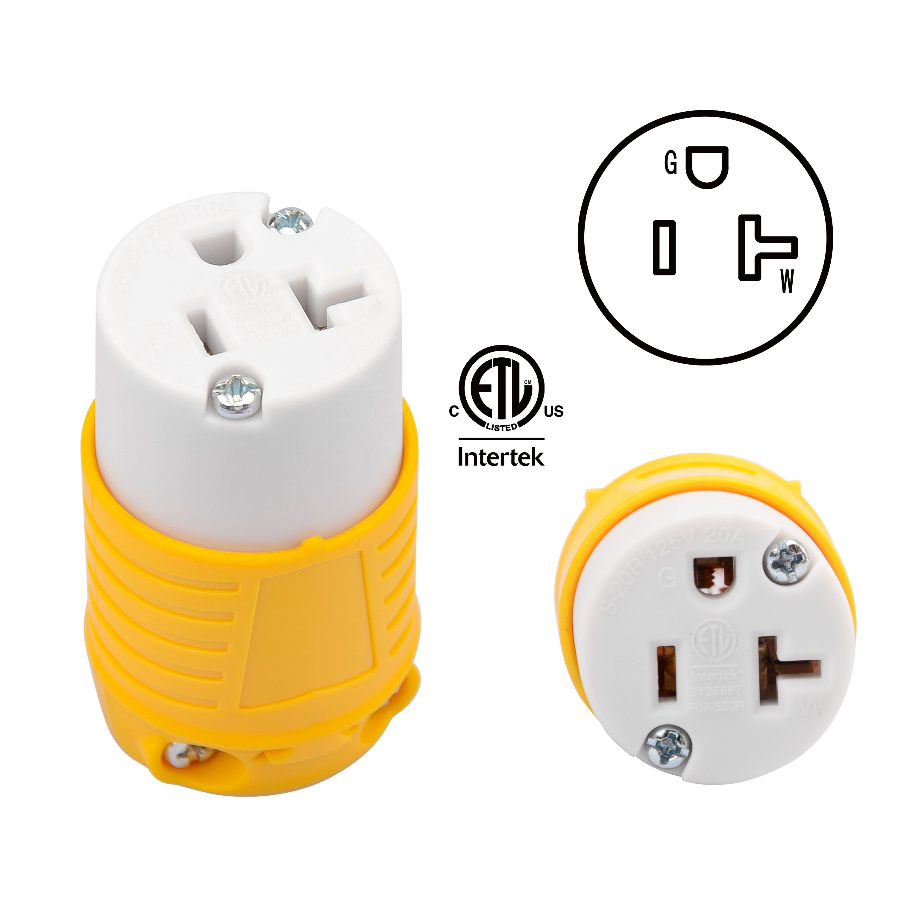 NEMA 5-20R Extension Cord Ends Female Receptacle, 20A 125V Replacement Plug, ETL/cETL Certification
