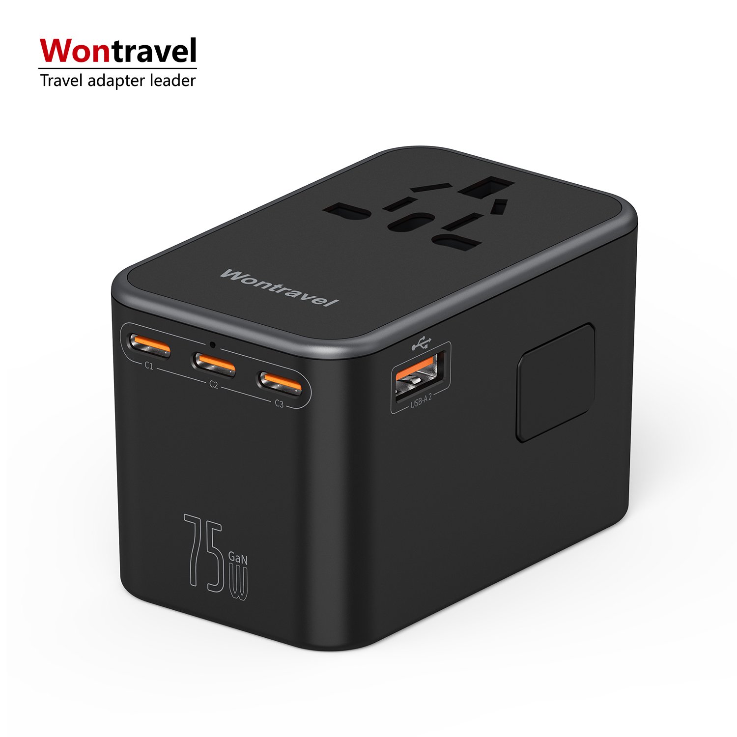 Wontravel EU AUS UK US Plug GAN 75W Dual USB International Universal Plug Adapter Multi Socket World Travel Adapter