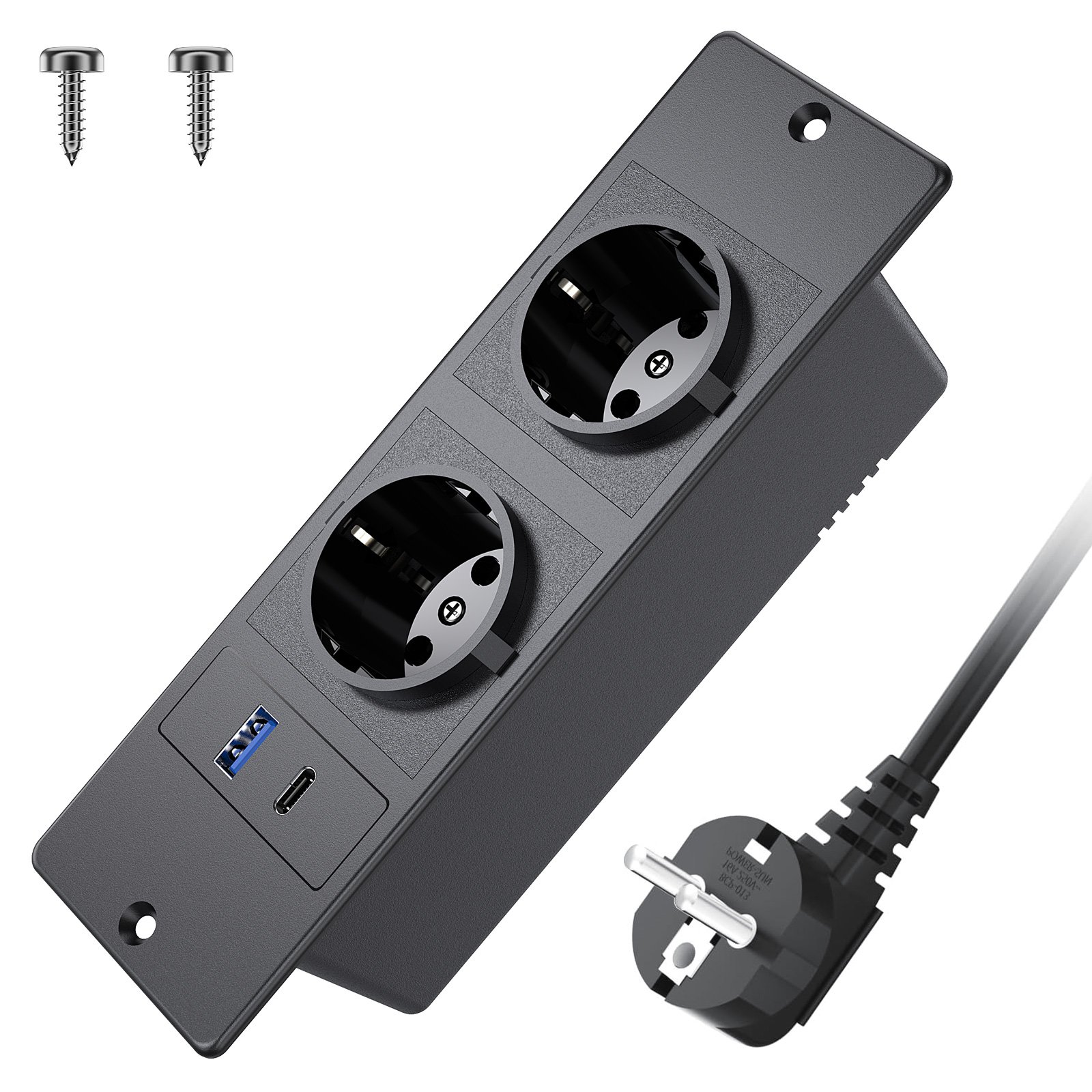 4 in 1 EU Germany plug Desk Outlet with USB-A USB-C socket Power Grommet Europe Furniture Recessed Power Strip power board