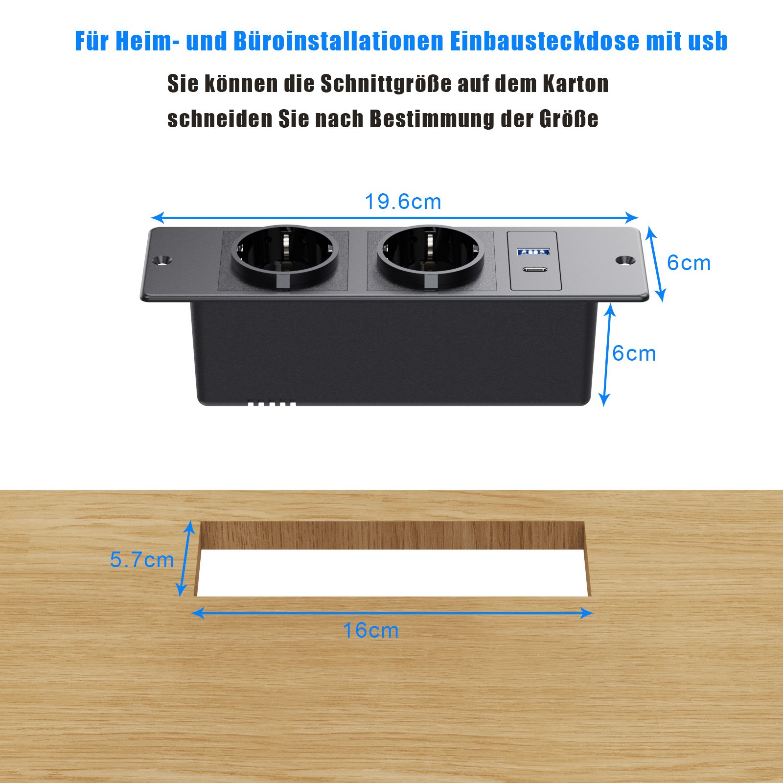 4 in 1 EU Germany plug Desk Outlet with USB-A USB-C socket Power Grommet Europe Furniture Recessed Power Strip power board