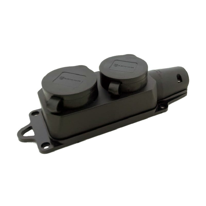 Hot Sale 16A Black 2 Way Rubber Socket With Grounding With Cover IP44 220V For Industrial Application EU/UK/US Plug Standard