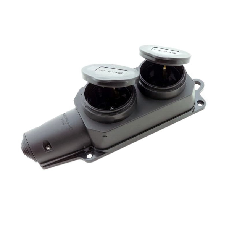 Hot Sale 16A Black 2 Way Rubber Socket With Grounding With Cover IP44 220V For Industrial Application EU/UK/US Plug Standard