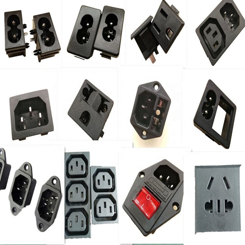 Electrical Connector Iec C14 Plug Inlet Power Socket Male 3 Pins Electrical Outlet Connection Black AC Power Socket