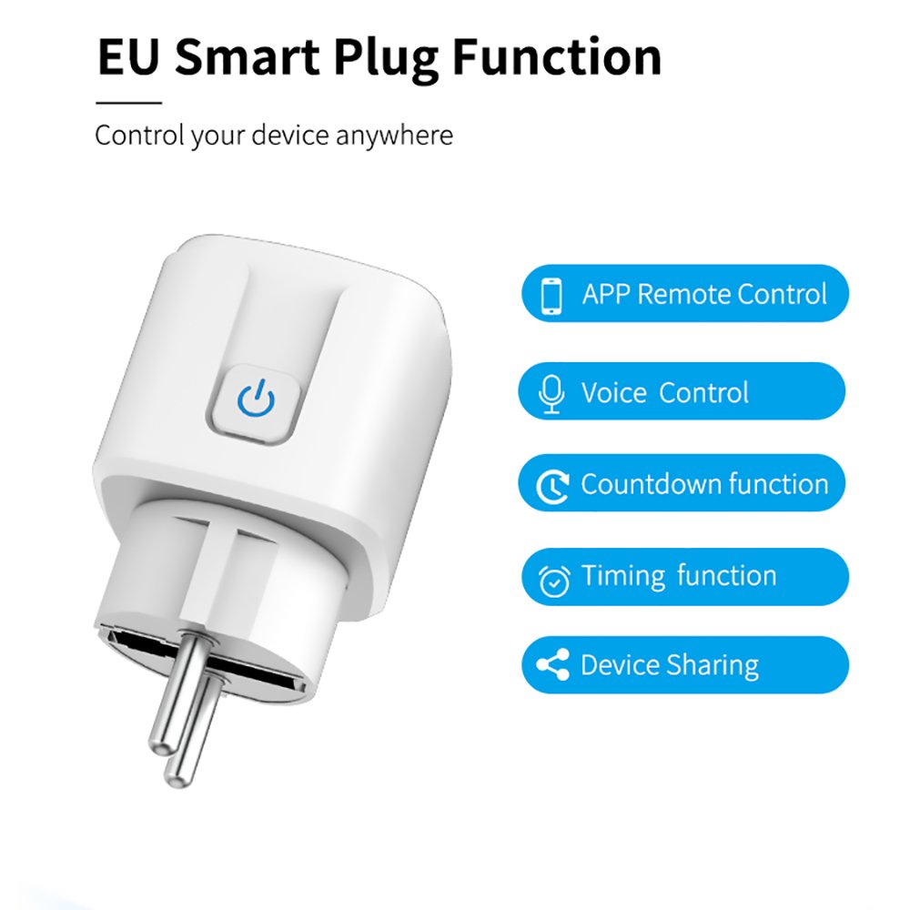 Tuya Smart Plug WiFi Socket Outlet EU 16A 3500W Energy Monitoring Function Timer Adaptor Work with Alexa Hey Google Alice