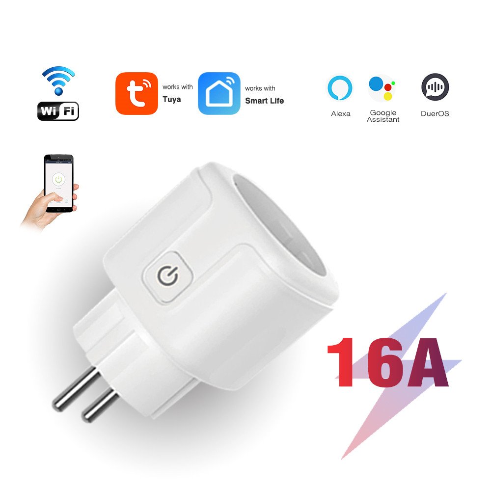 Tuya Smart Plug WiFi Socket Outlet EU 16A 3500W Energy Monitoring Function Timer Adaptor Work with Alexa Hey Google Alice