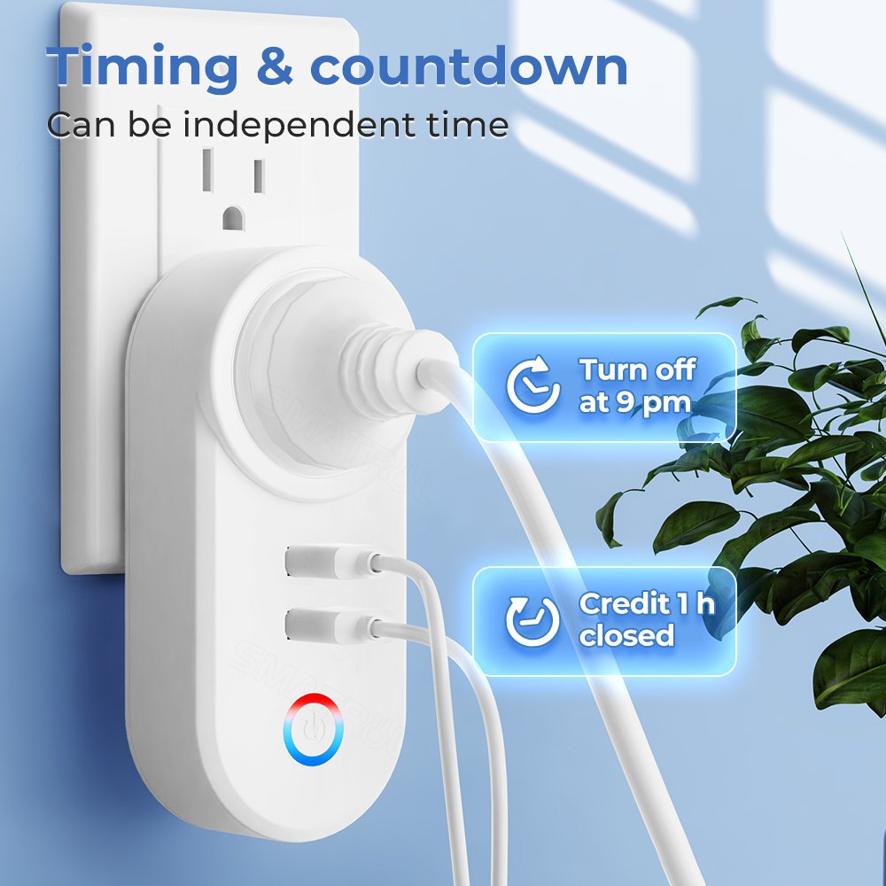 SMATRUL 16A Outlet Adapter Charging Voice Smart Life App Electrical For Google Home Alexa Tuya Wifi Smart USB Socket Us Plug