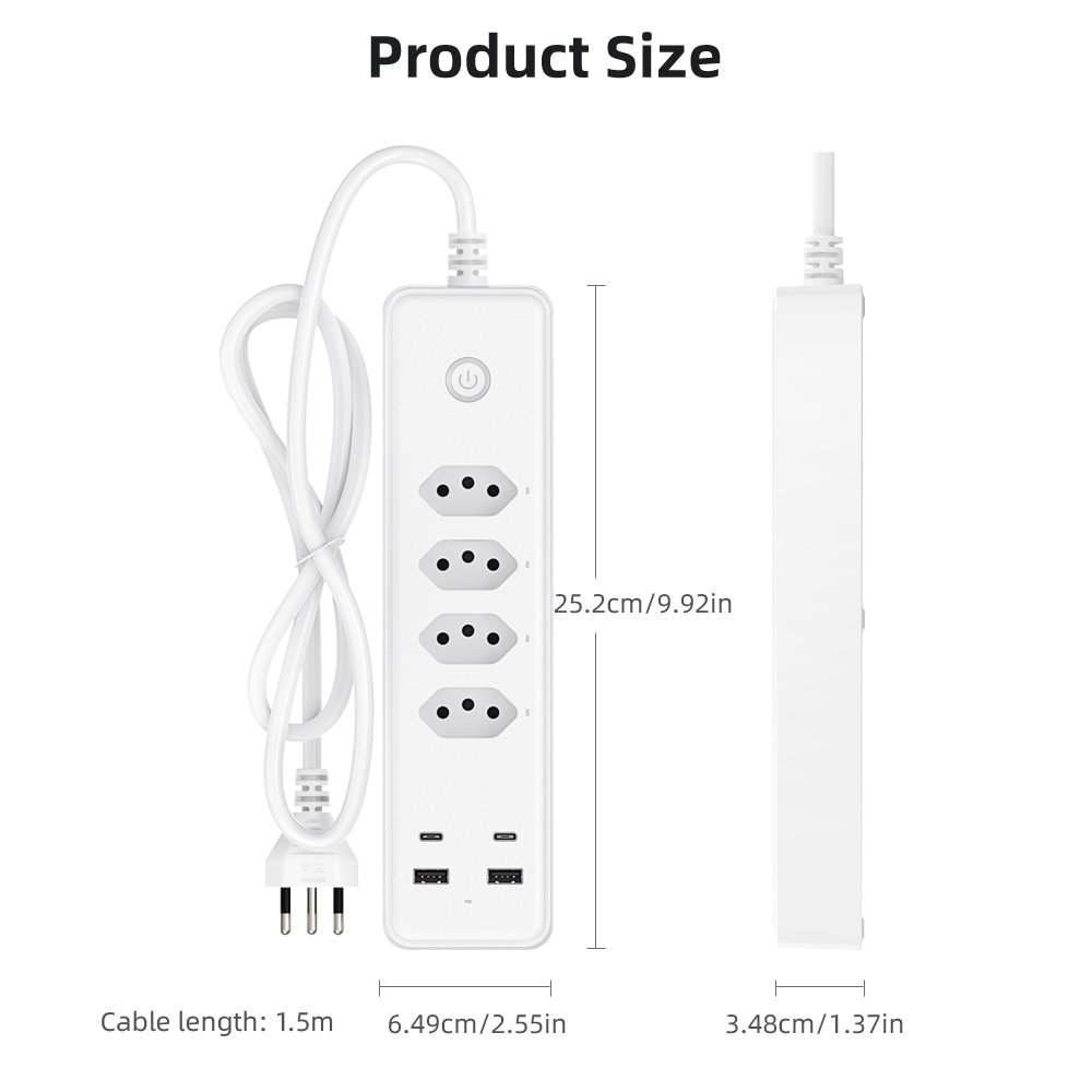 XZJ Tuya 4Way 2USB 2C Smart Extension Socket Plug Brazil WIFI Desk power strip