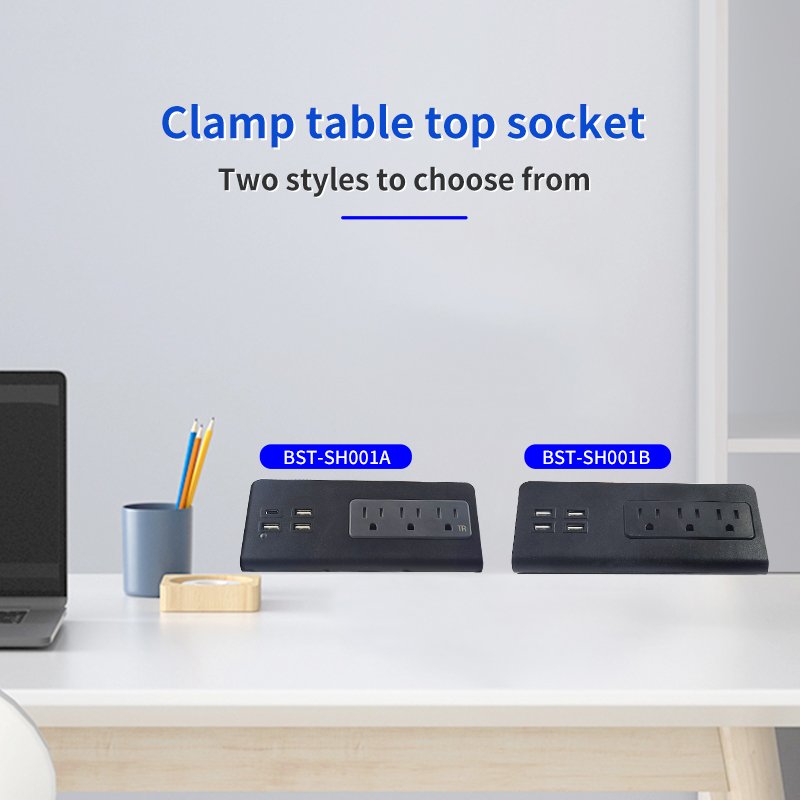 US Multi-Plug Desk Clip Desk Socket PD 20w Fast Charge Desk Socket Outlet