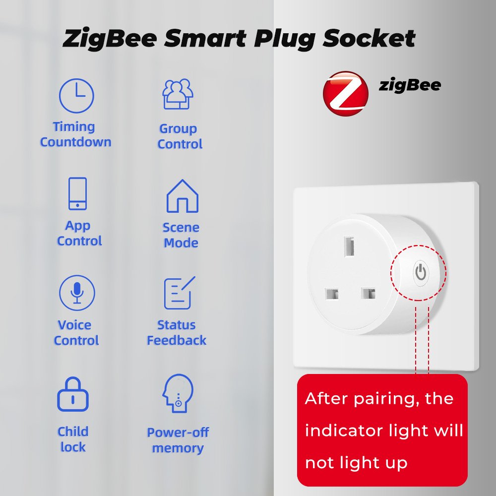 SMATRUL 20A Tuya Power Monitor Zigbee Socket Adaptor UK Plug Outlet Smart Life app controls Voice Timer Google Home Alexa