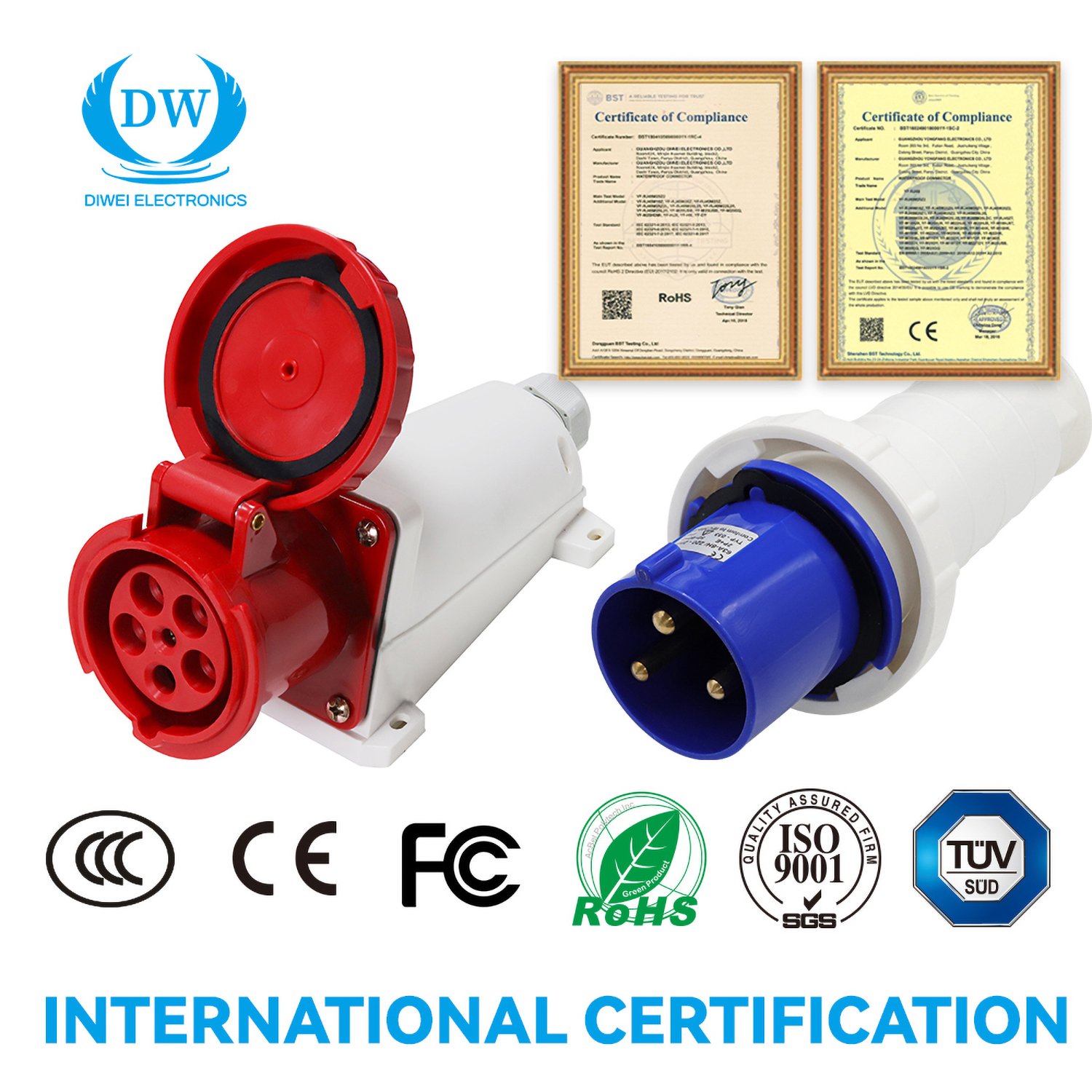 Hot sale 125A 3P 4 Pin 5 Pin IP67 Dustproof Waterproof industrial Male And Female plugs and sockets