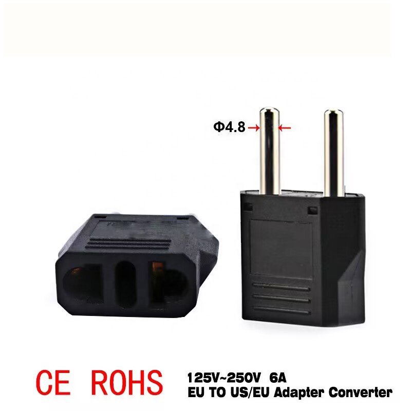 White Black US to EU power plug converter 2 pin universal travel ac power socket plug 4.8mm