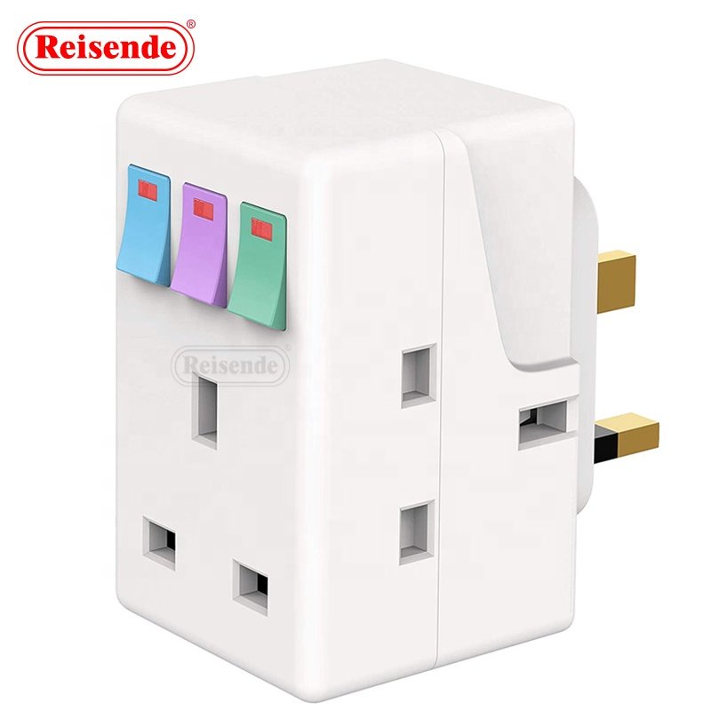 UK Extension Socket Three-phase Independent Switch EU Plug ABS Power Customized SDK Home 13A Ac100~250v White 16A 3 Outlets 120g