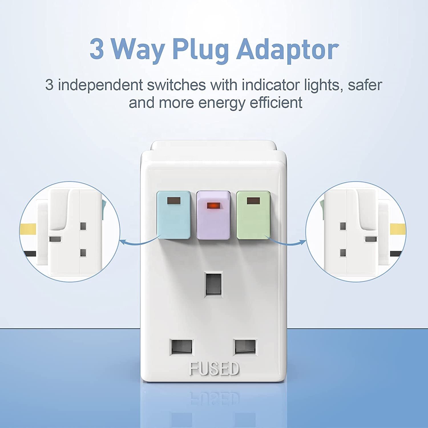 UK Extension Socket Three-phase Independent Switch EU Plug ABS Power Customized SDK Home 13A Ac100~250v White 16A 3 Outlets 120g