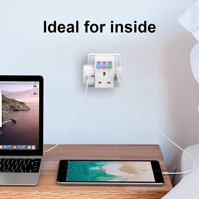 UK Extension Socket Three-phase Independent Switch EU Plug ABS Power Customized SDK Home 13A Ac100~250v White 16A 3 Outlets 120g