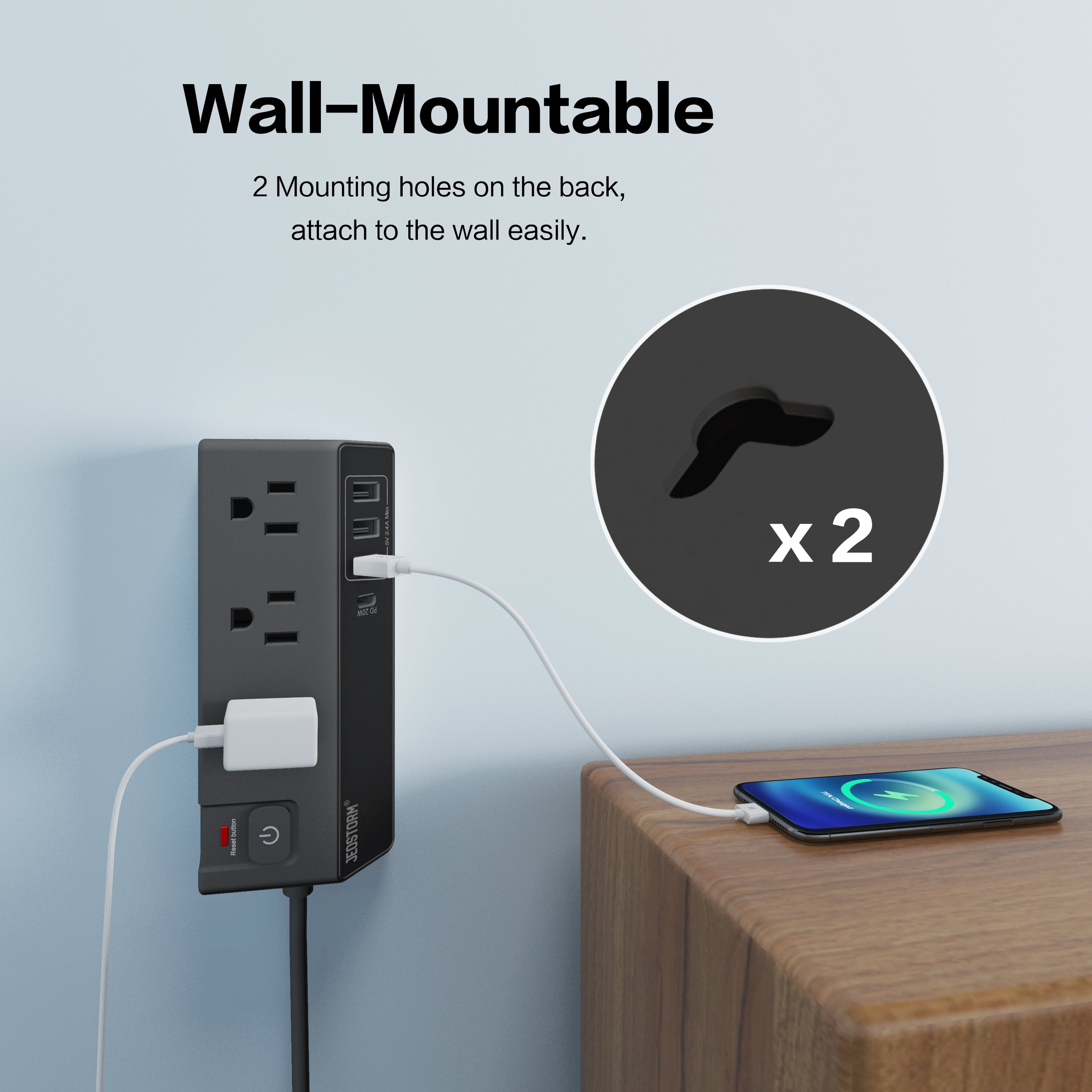 Multi Plug USA Electrical Socket 3 AC Outlet 4 USB Ports Wall Mount Socket 300J Surge Protector Power Strip With Master Switch