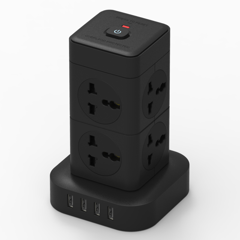 Multi-plug Extension Socket With USB, UK EU US plug Tower Socket with 4 USB slots