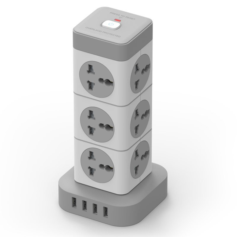 Multi-plug Extension Socket With USB, UK EU US plug Tower Socket with 4 USB slots