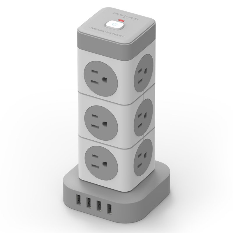 Multi-plug Extension Socket With USB, UK EU US plug Tower Socket with 4 USB slots