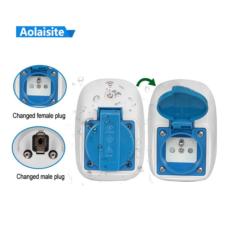 CE and ROHS Approved IP44 Industry Plug EU Standard Wifi Remote Control Smart Plugs Outdoor Waterproof Plug Socket Enclosure