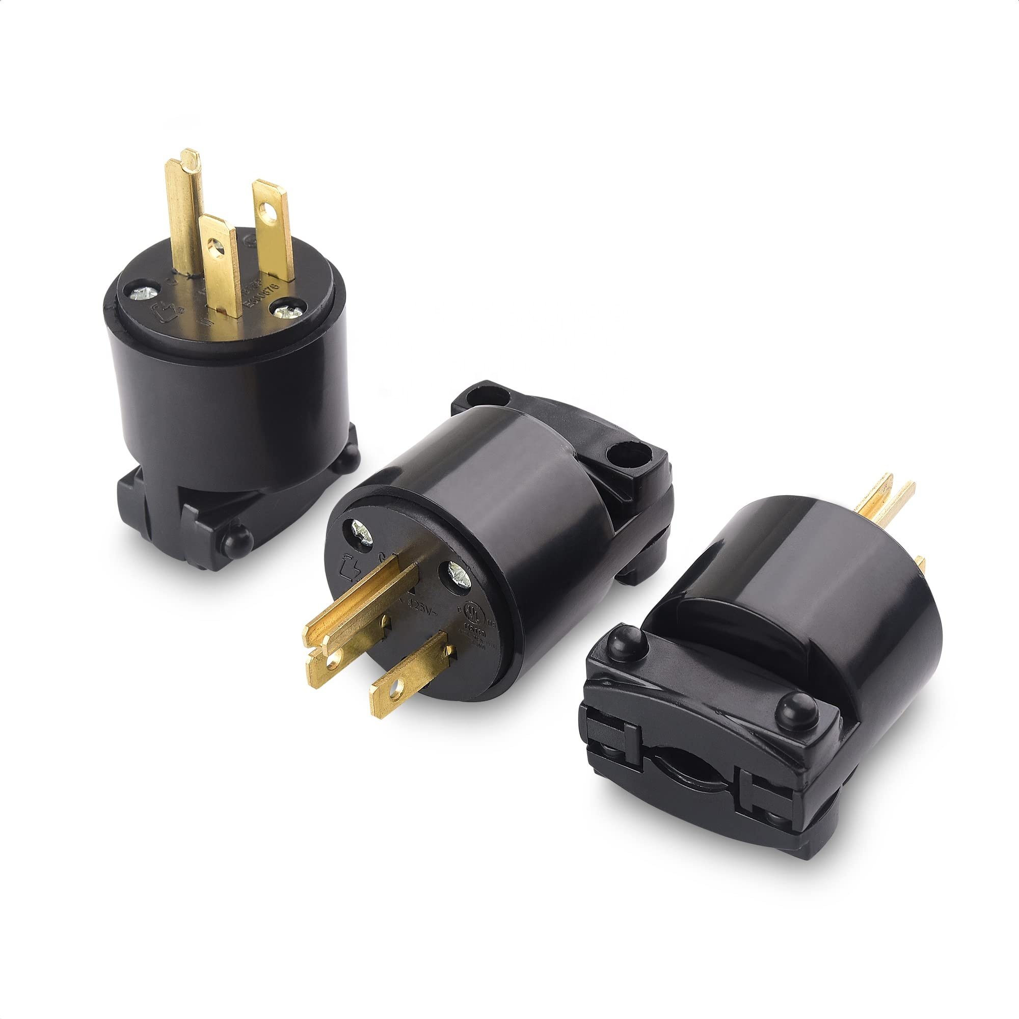15A 125V 3 Prong Replacement Plug 2 Pole 3 Wire NEMA 5-15P Straight Blade Electrical Plug