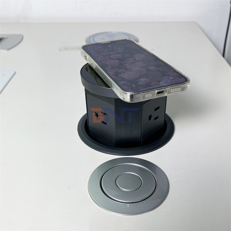 4 universal plug hydraulic gas spring conference table pop up socket boxes/push pop up desk mount power socket