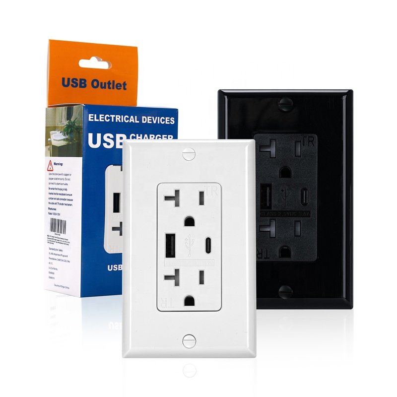 20A 125V 6 Pin Wall Electrical Power USB Socket US Standard Duplex Receptacle With USB C USB A Plug Socket