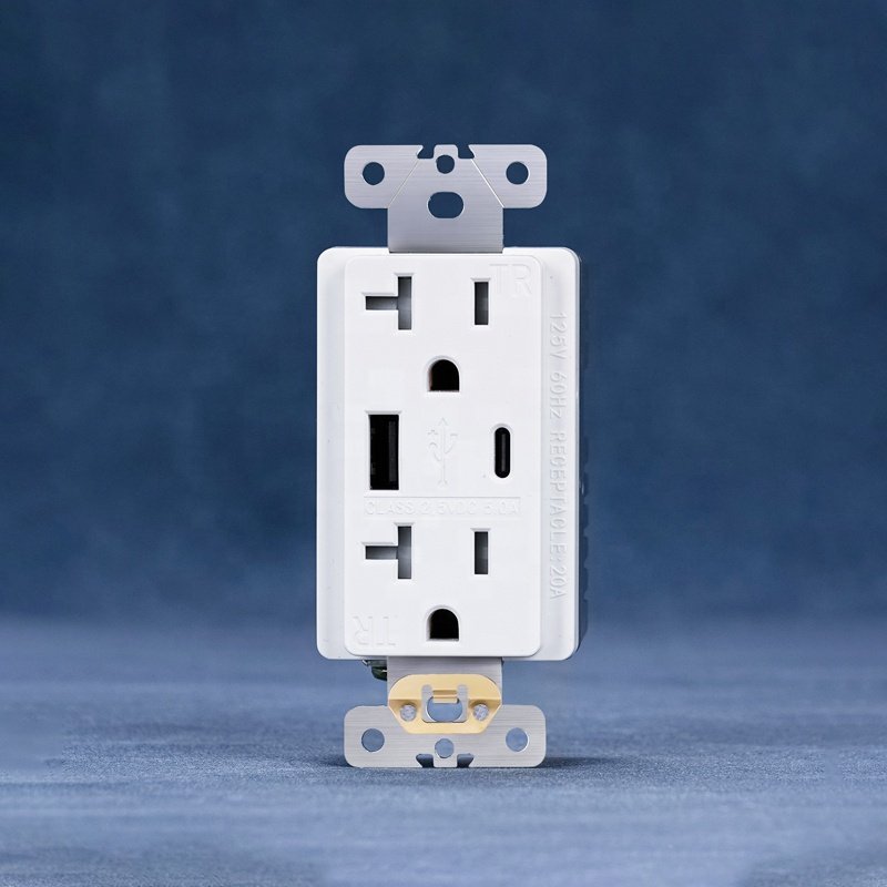 20A 125V 6 Pin Wall Electrical Power USB Socket US Standard Duplex Receptacle With USB C USB A Plug Socket