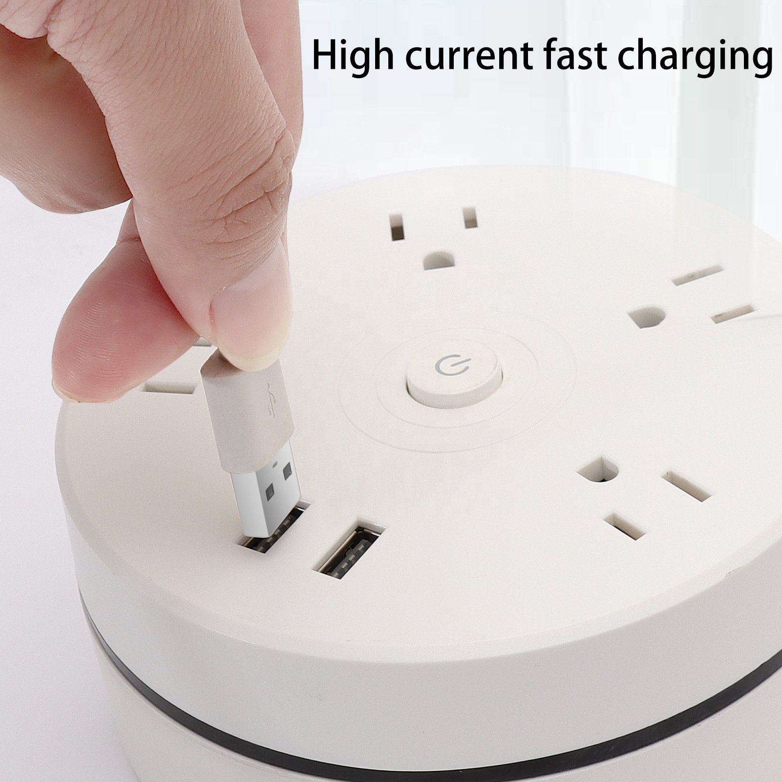 US Standard Round Outlet Extender Hotel Office Home Kitchen Outlet Extension Power Strip 2USB 4Outlets Plug Adapter Room Saving