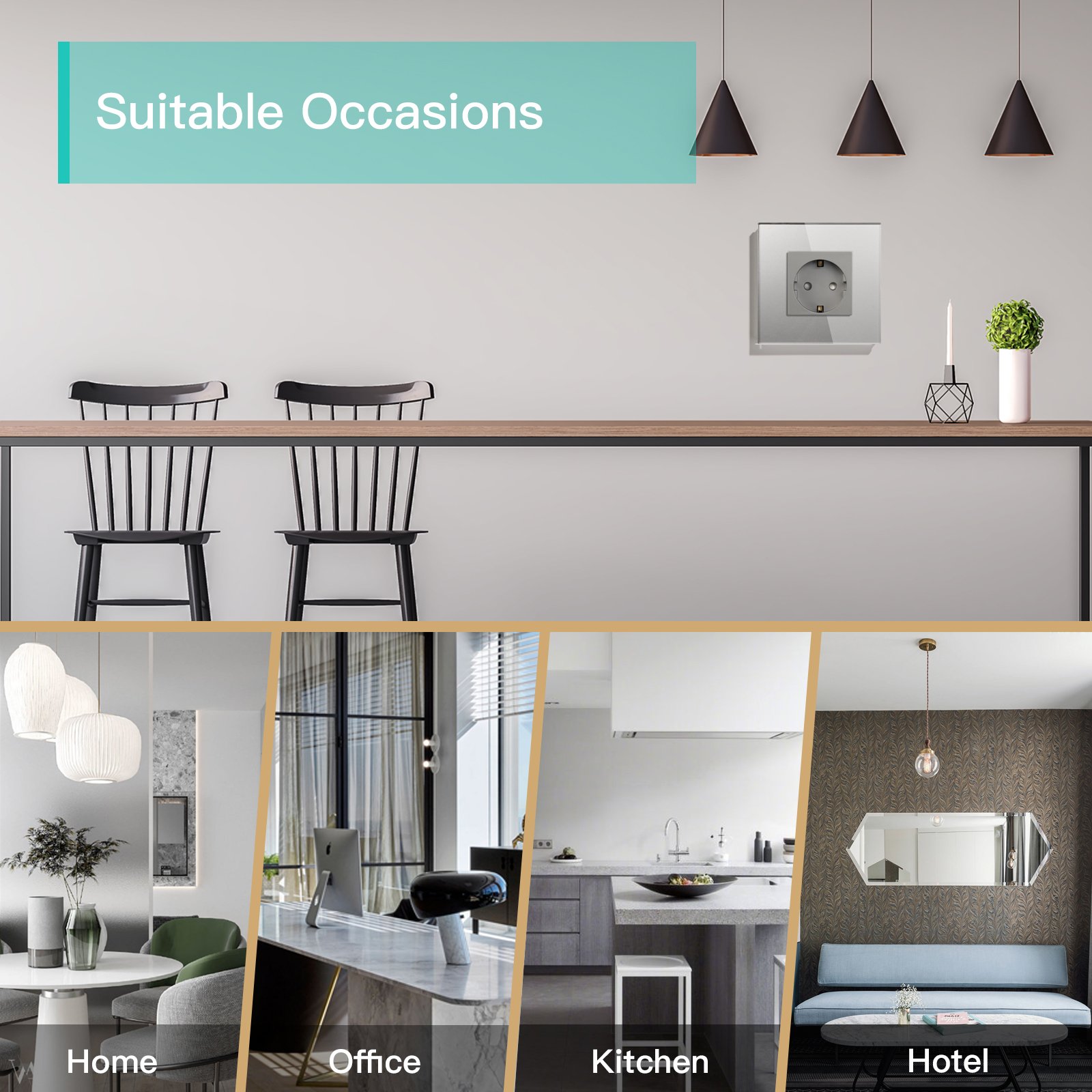 MVAVA 16A European Eu Single Glass Frame Panel 86 Plug Electric Power Wall Switch And Socket Schalter Steckdose With Usb Type C
