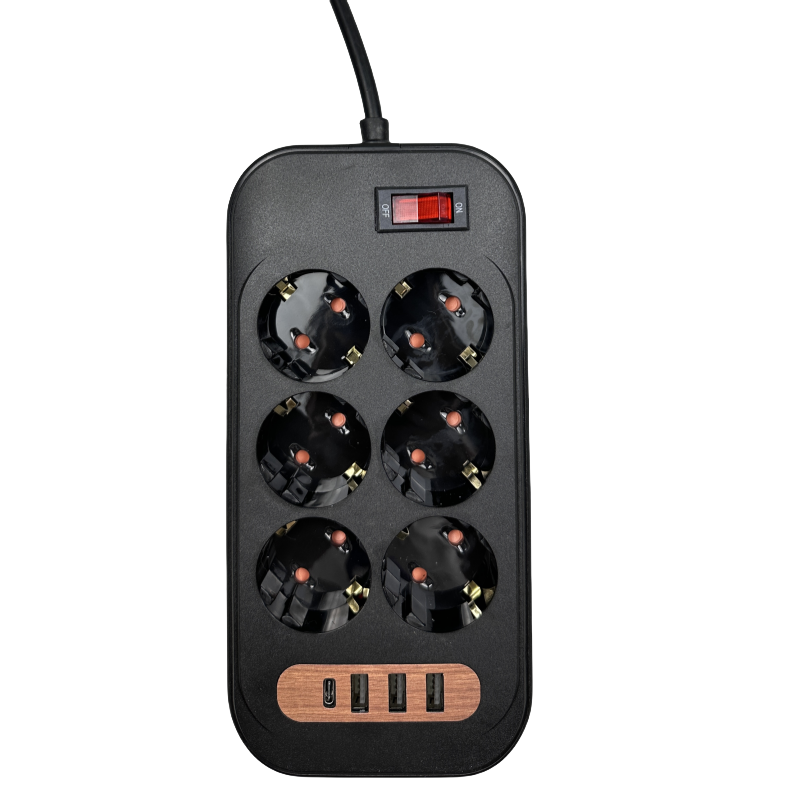 EU High Quality 6 AC Outlet Travel Power Strip 3 USB 1 PD Charger 3m/5m Cable Length 10A Rated 6 Expansion Socket Plug Strip