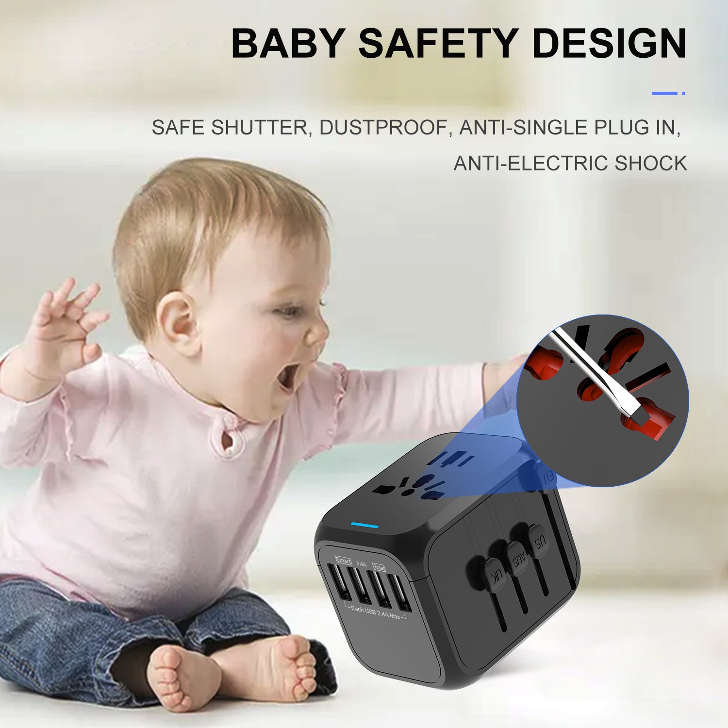 Universal Travel Adapter Universal Travel Adapter With Usb And Type-c Smart Usb Charger Electrical Plug Socket