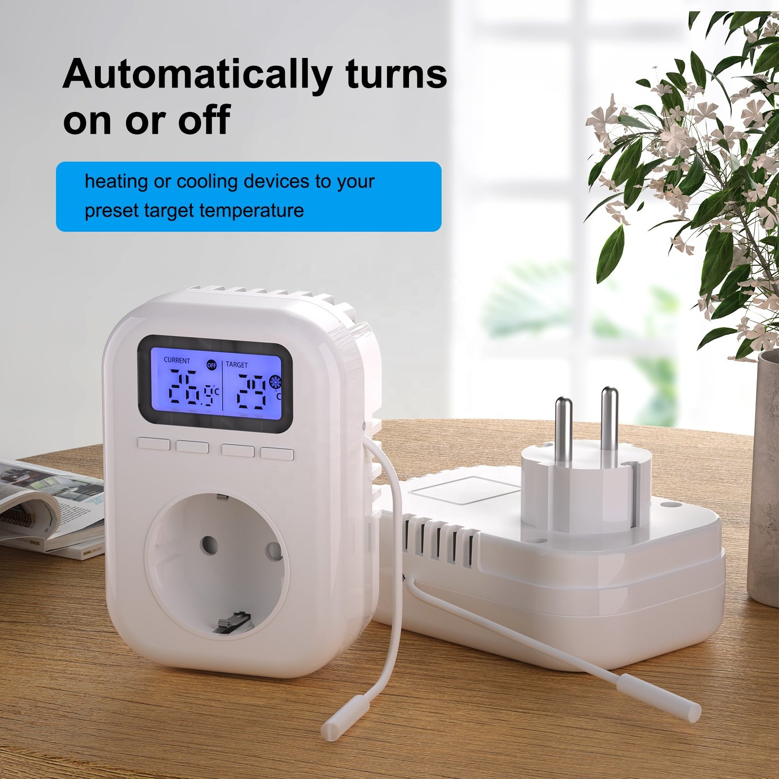 Thermostat socket plug Smart Home Electronic Thermostat plug With LCD And Temperature Sensor Supplied By Manufacturer