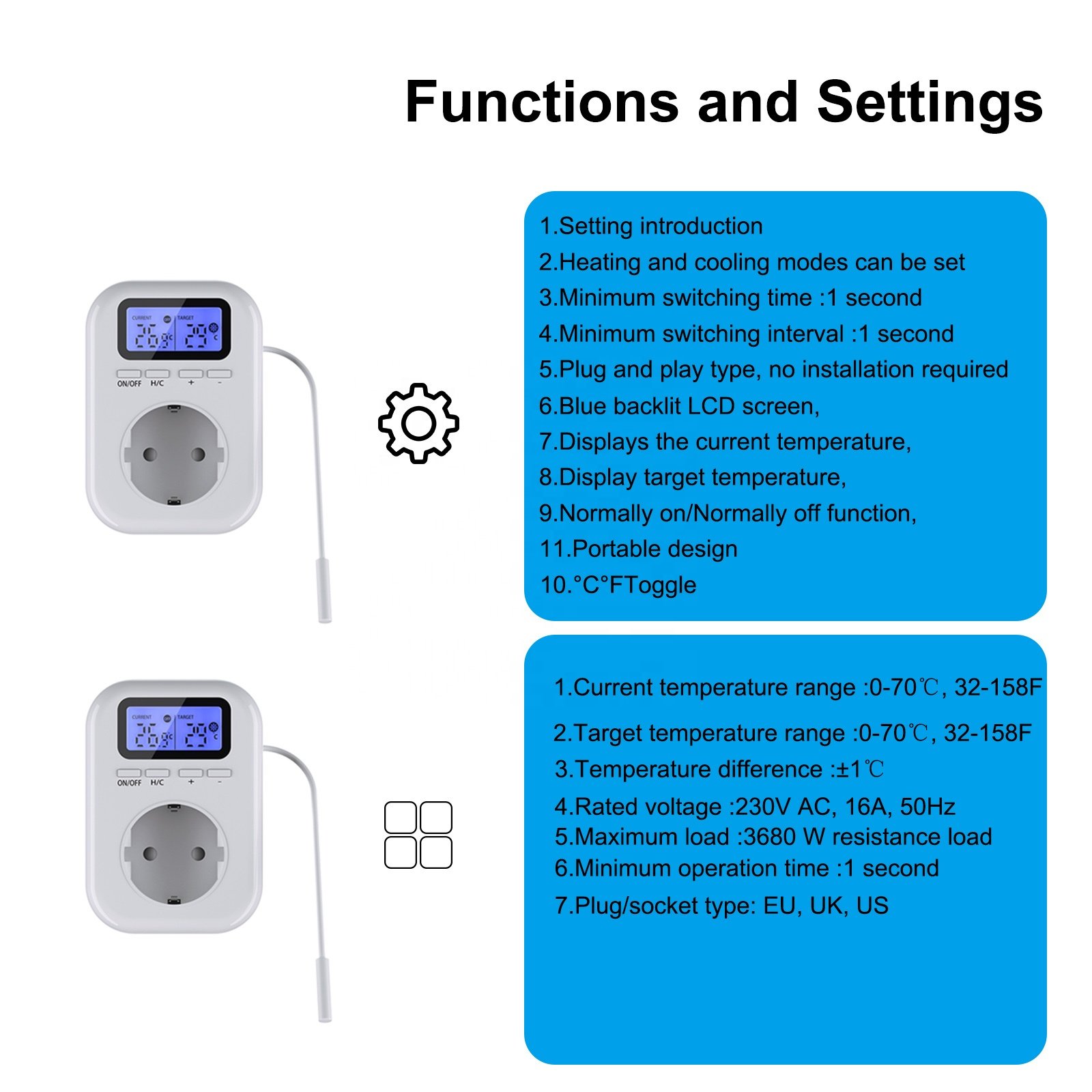 Thermostat socket plug Smart Home Electronic Thermostat plug With LCD And Temperature Sensor Supplied By Manufacturer
