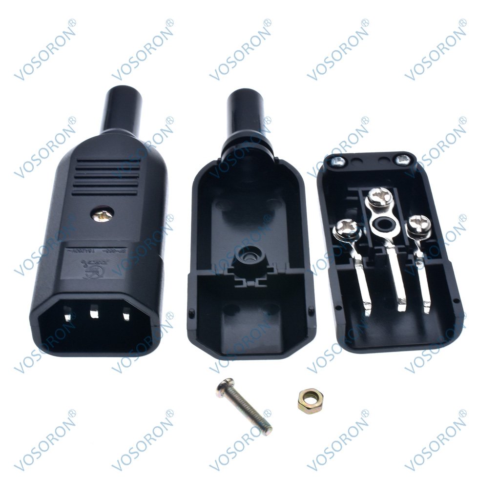 IEC Straight Cable Plug Connector C13 C14 16A 250V Black female&male Plug Rewireable Power Connector 3 pin AC Socket