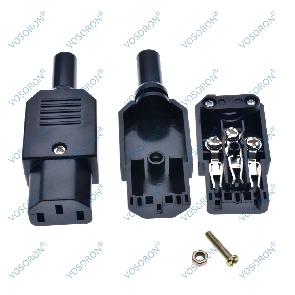 IEC Straight Cable Plug Connector C13 C14 16A 250V Black female&male Plug Rewireable Power Connector 3 pin AC Socket