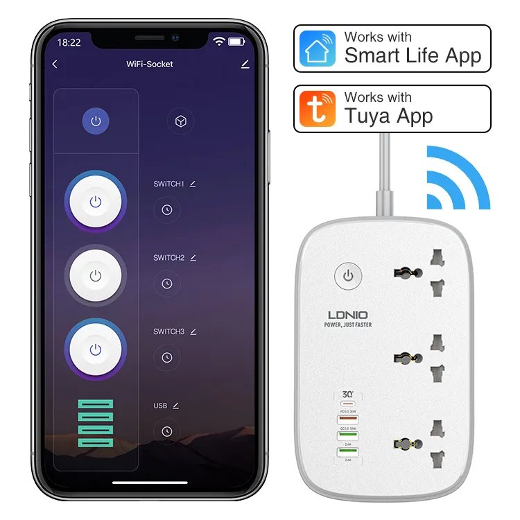 Universal Power Strips with 4 USB Port 3 AC Outlet LDNIO Socket SCW3451 Wifi Tuya Smart Electric Charging Extension Socket Plug
