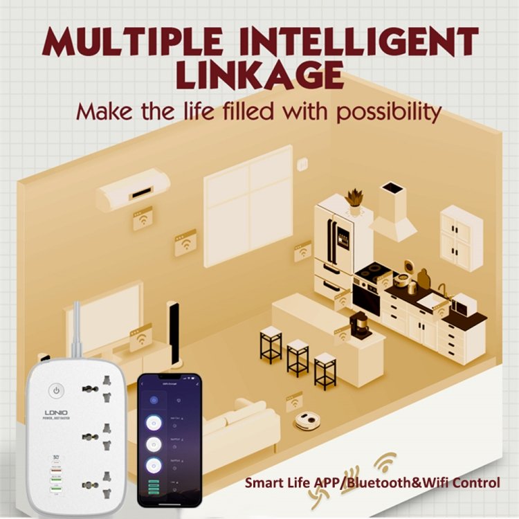Universal Power Strips with 4 USB Port 3 AC Outlet LDNIO Socket SCW3451 Wifi Tuya Smart Electric Charging Extension Socket Plug